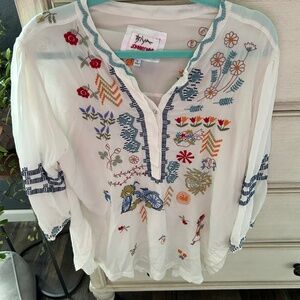 Gorgeous Silk Johnny Was Blouse Size XL